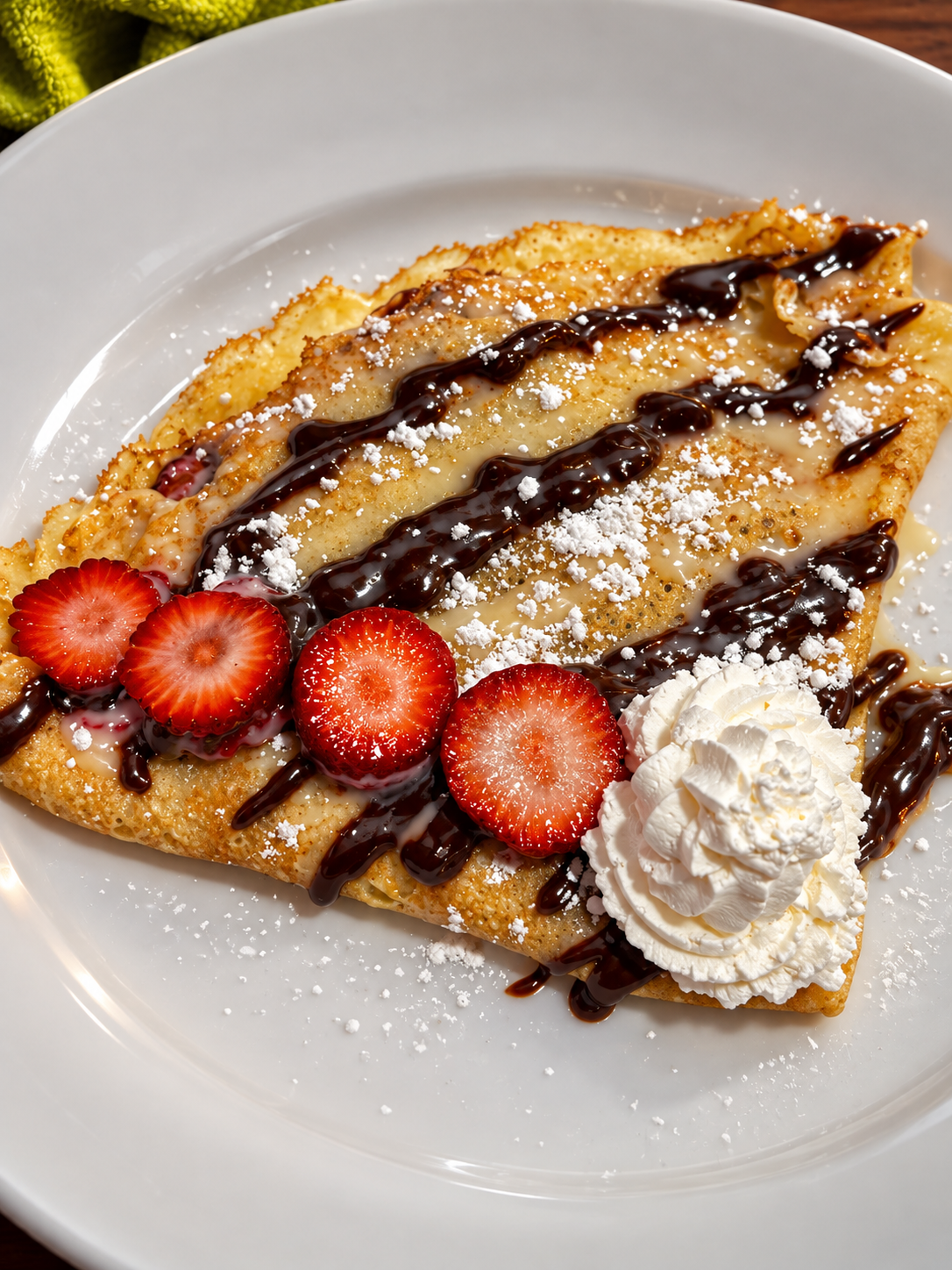 Crepa dulce con fresas, chocolate y crema